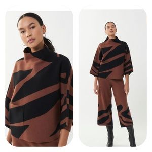 Joseph Ribkoff Black/Toffee Jacquard Knit Sweater Top